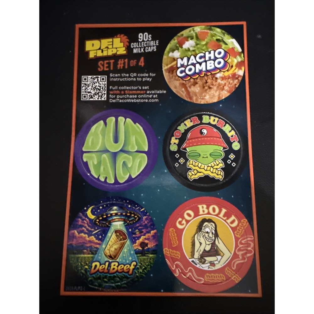 2026 Del Taco 1/4 Vintage Pogs Milk Caps Pieces Collectible Game Pieces 90s Era